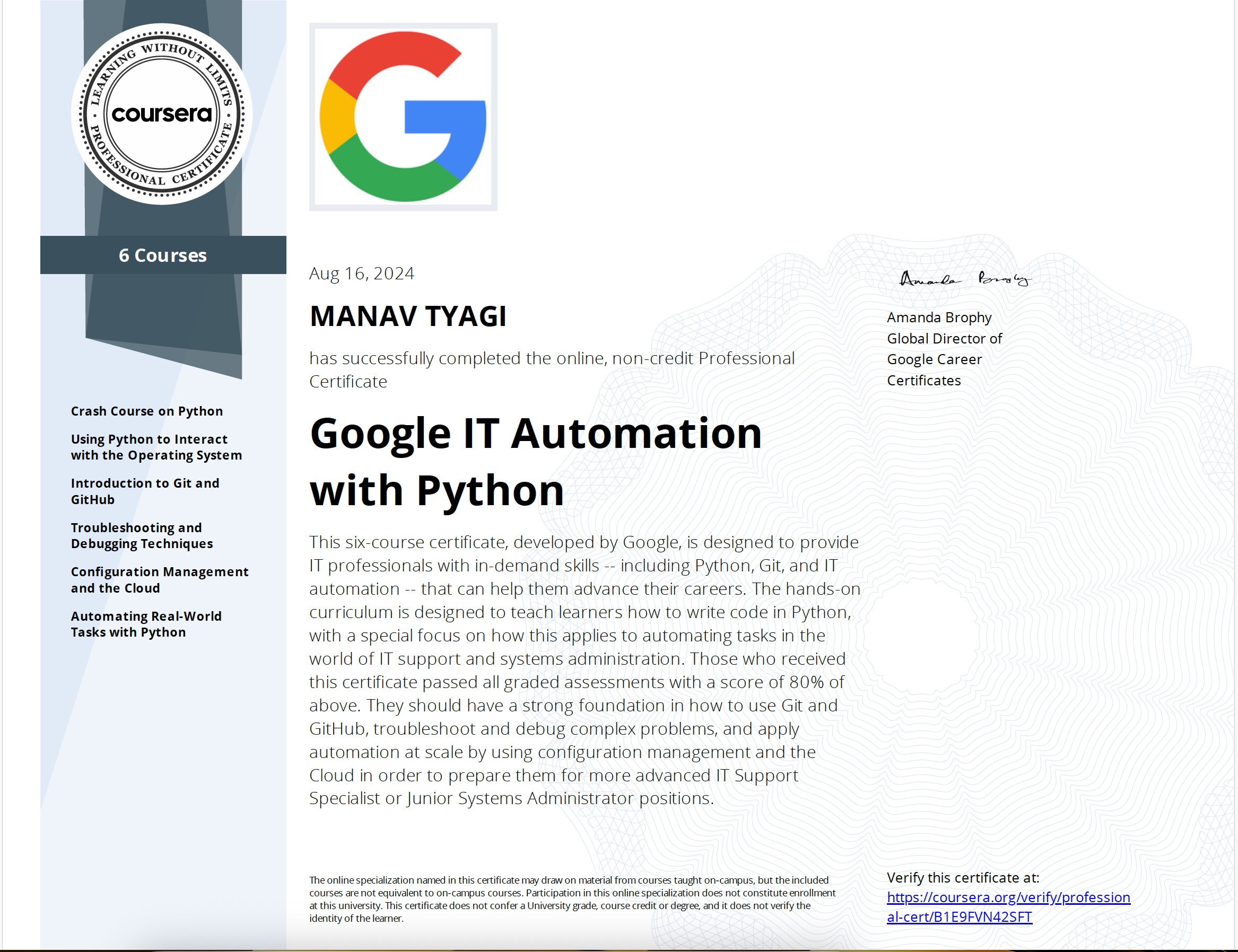 Google IT Support Certificate